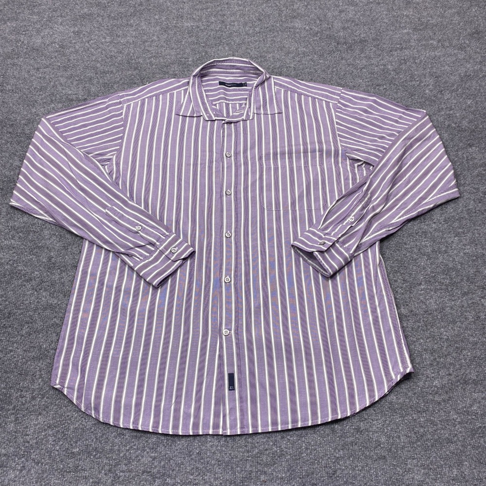 Zegna Sport Shirt Mens XXL Purple White Striped Cotton Long Sleeve Button Down